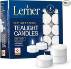 Lerner Tealight Candles, 100 Count| 6 Hours Long-Burning White Tea Light Candles| Non-Toxic, Smokeless & Soot-Free Tea Light Warmer Candles | Unscented Party, Décor, Shabbat Tea Candles