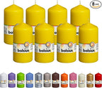BOLSIUS 8 Yellow Pillar Candles - 2.75 x 5 Inches - Premium European Quality - Individually Wrapped - 43 Hours Burn Time - Dripless & Smokeless - Unscented Dinner, Wedding, Party, & Restaurant Candles