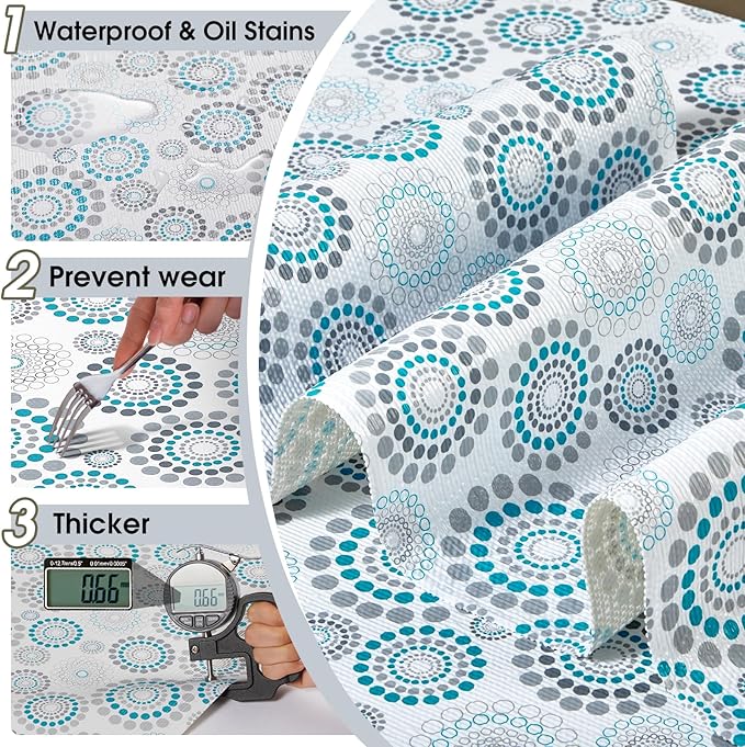 Drawer and Shelf Liner, Non-Slip Kitchen Cabinet Liners Non-Adhesive Thick Strong Grip Waterproof Washable Mats Protect Dresser Shelves Cupboard Bathroom Cabinets, Spiral, 18 in X 30 FT