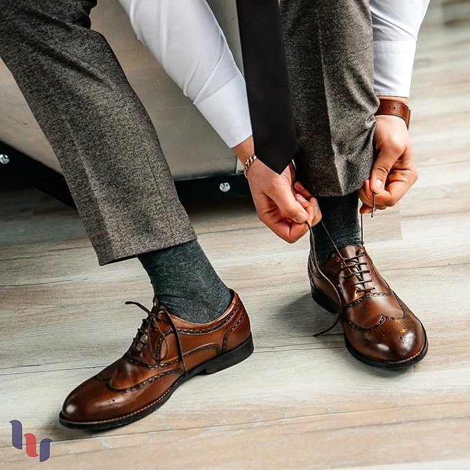 Hugh Ugoli Men's Bamboo Dress Socks for Business & Trouser, Thin & Seamless Crew Socks, 4 Pairs with Gift Box, Shoe Size 8-12