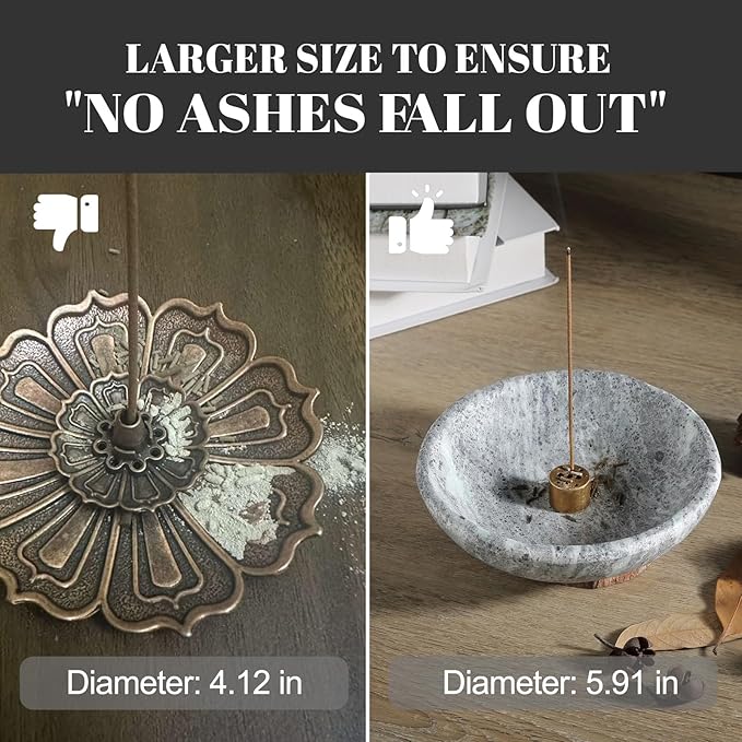 Koville Natural Marble Incense Holder, Incense Holder for Sticks with 9 Holes, Handmade Incense Burner Ash Catcher for Meditation Yoga SPA, Balsam Fir/Palo Santo/Sage/Cone (Grey)