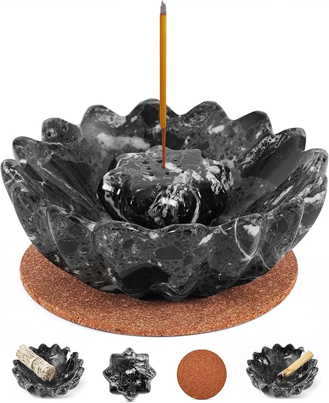Radicaln Marble Incense Holder 5.5" Inches Black Handmade Aesthetic Room Decor & Apartment Essential, Aromatherapy Holder for Incense Sticks, palo Santo Stick for Incense Burner