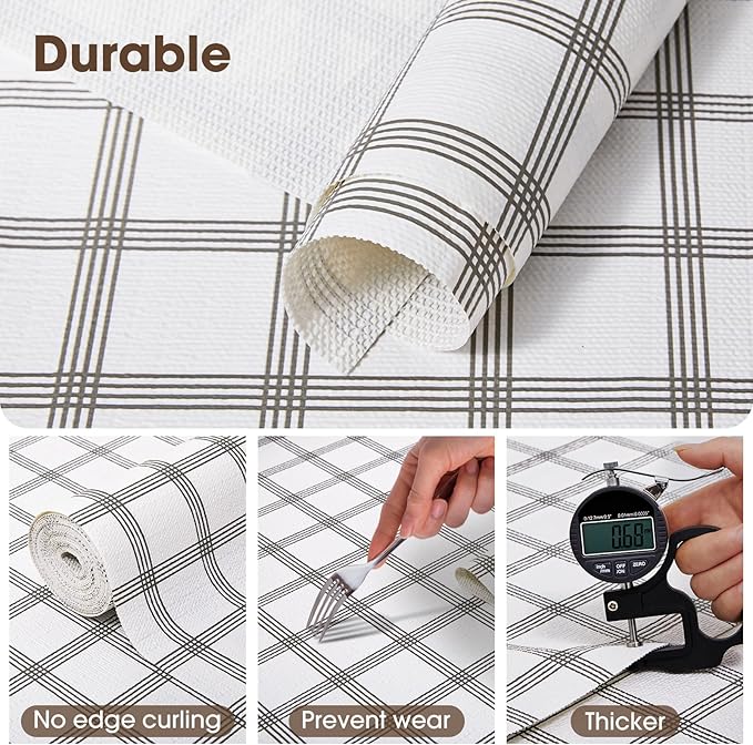 Drawer and Shelf Liner, Non-Slip Kitchen Cabinet Liners Non-Adhesive Thick Strong Grip Waterproof Washable Mats Protect Dresser Shelves Cupboard Bathroom Cabinets, White Stripes, 24IN X 10FT