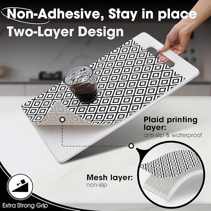 Drawer and Shelf Liner, Non-Slip Kitchen Cabinet Liners Non-Adhesive Thick Strong Grip Waterproof Washable Mats Protect Dresser Shelves Cupboard Bathroom Cabinets, Buffalo Plaid, 24 in X 30 FT