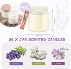 ACITHGL 36 Pcs 4oz Mini Mason Jar Candles Small Scented Candles Bulk Aromatherapy Ideal Souvenir Favors for Wedding Birthday Party (Freesia, Lavender, Jasmine, Pink)