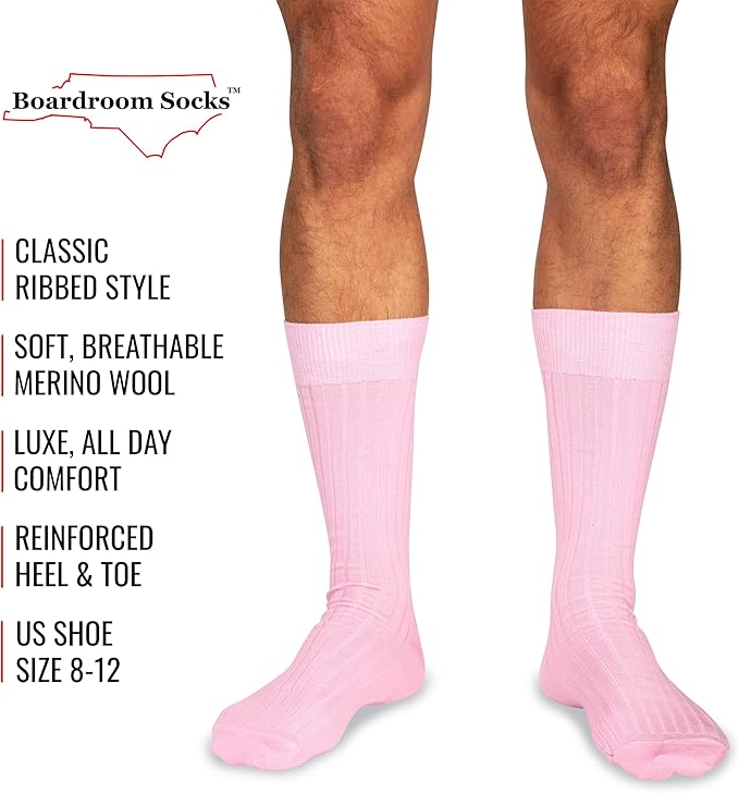 Merino Wool Mid-Calf Dress Socks for Men, Ribbed Dress Socks