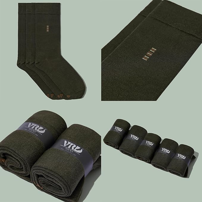 VRD Men’s Dress Socks, Bamboo 5-Pack Mens Socks, Mid Calf Length, Crew Socks Gift for Men Shoe Size 8-13