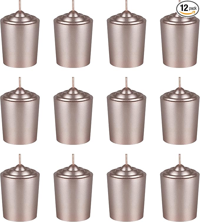 Mega Candles 12 pcs Unscented Rose Gold Votive Candles, Hand Poured Wax Candle 15 Hours 1.5 Inch x 2.25 Inch, Home Décor, Wedding Receptions, Centerpieces, Occasions, Events, Meditations, Holders