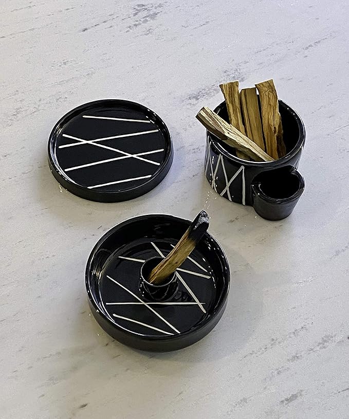 Bursera Onyx Ceramic Bowl, Tree Planted with Every Order, Decorative Bowl with Side Slot for Matches, Smudging Burn Bowl for Sage, Palo Santo, Matchstick Holder, Form for Candles