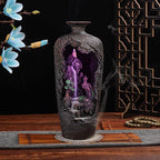 Mountain Waterfall Incense Burner Backflow Incense Burner Incense Fountain Smoke Waterfall with 20 Backflow Incense Cones，Tweezer，Mat (Vase Shape)