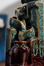 Unique Cascading Basins Ceramic Waterfall Incense Holder, Paired with a Pack of Backflow Incense Cones. (Fambe Blue)