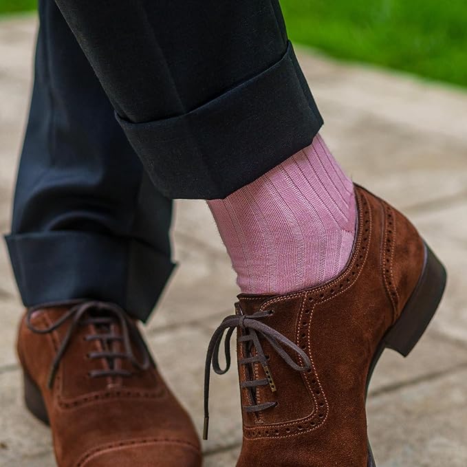 Merino Wool Mid-Calf Dress Socks for Men, Ribbed Dress Socks