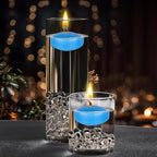 Mega Candles 12 pcs Unscented Light Blue Floating Candles, Hand Poured Wax Candle 2 Inch Diameter, Home Décor, Wedding Receptions, Centerpieces, Occasions, Events, Festivities, Meditations, Spas