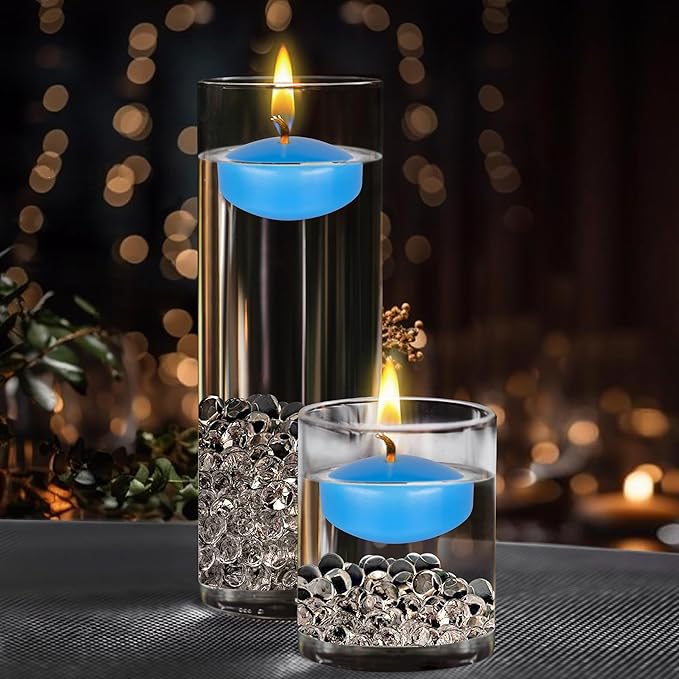 Mega Candles 4 pcs Unscented Light Blue Floating Candles, Hand Poured Wax Candle 2 Inch Diameter, Home Décor, Wedding Receptions, Centerpieces, Occasions, Events, Festivities, Meditations, Spas