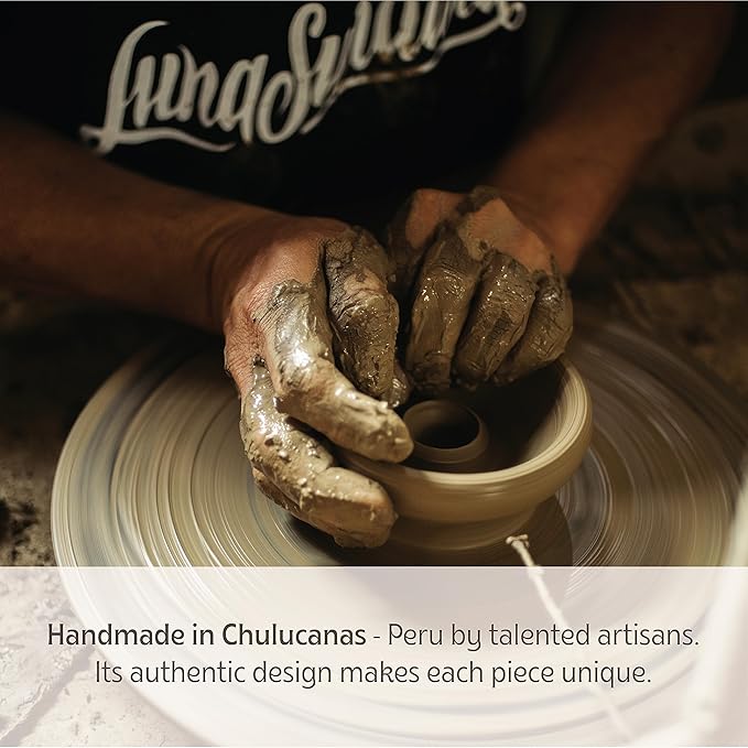 Luna Sundara Authentic Peru Pottery Palo Santo Stick Holder and Incense Holder Includes 5 Palo Santo Sticks Handmade Ceramic Smudge Bowl Sage Holder Palo Santo Holder (Black and White)