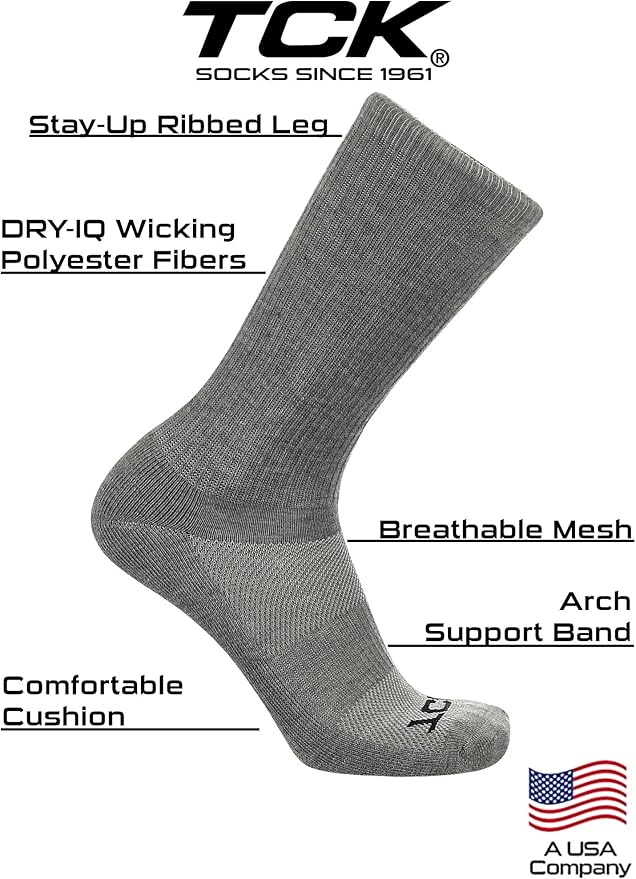 TCK Moisture Wicking Work Crew Socks for Men & Women- 9-11/10-13/13-15 Cushioned Boot Socks 6-pack 3-pack 12-pack