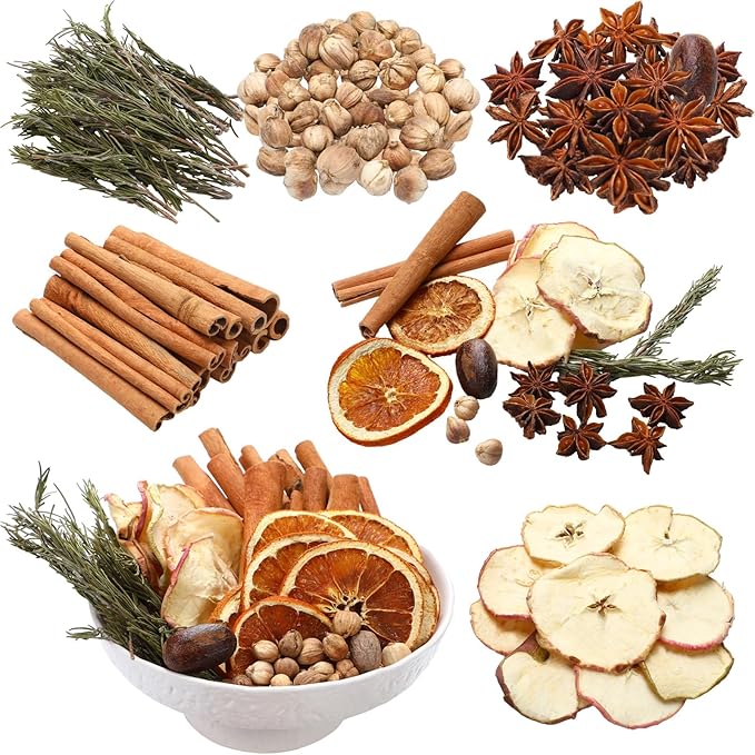 120 Pieces Christmas Potpourri Simmer Pot Simmering Potpourri Bowl Filler Xmas Simmer Pot Kit for Stove Dried Orange Apple Slices Cinnamon Sticks Stovetop for Holiday Xmas Decor