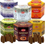 Hem Backflow Incense Cones Variety - Large Pack 240 Cones + 6 Type| Palo Santo, Lavender, Sandalwood, White sage, Patchouli & Dragons Blood
