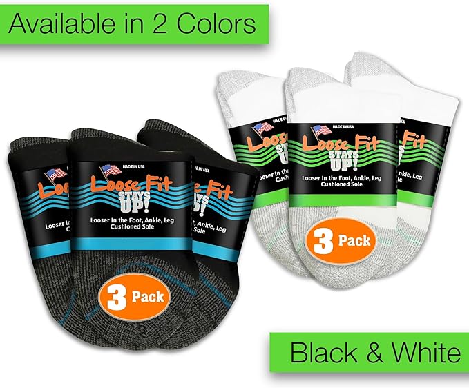 Loose Fit Stays Up Men's and Women's Casual Lower Cut Socks (Pack of 3) Made in USA, Cushioned Sole