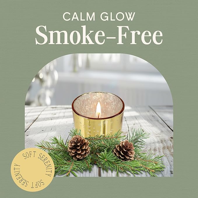 Mister Candle Pine Scented Holiday Votives Candles, Mini Artisan Gold Jars, Christmas Candles with Essential Oils Made in USA, 15 Hr Burn Time, (Mistletoe, Set of 12)