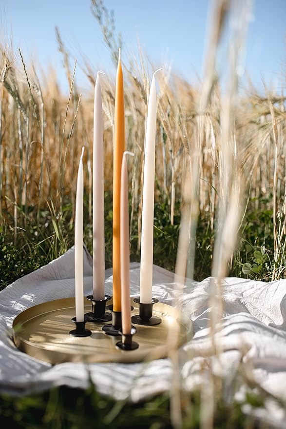 Kunstindustrien® Ivory Taper Candles – Set of 4, 13.8" – Made in Denmark, Long Burning Candles 15h, Unscented & Smokeless Candlesticks – Elegant Tall Candles for Weddings, Dinners & Home Decor (Ivory)