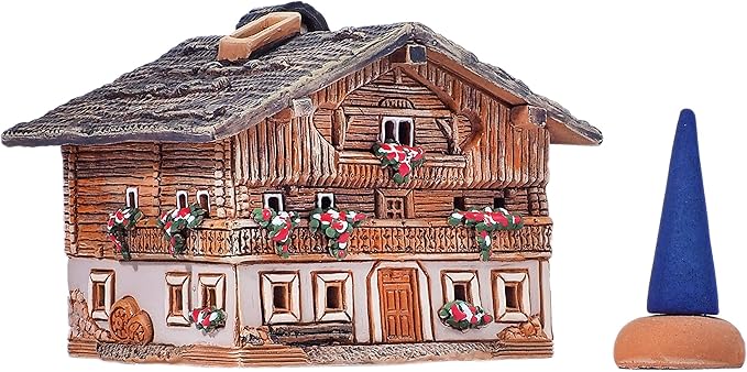 Ceramic Art Cone Incense Holder Room Decoration Handcrafted Collectible Miniature Old House on Lutago, Tirol, Italy R235