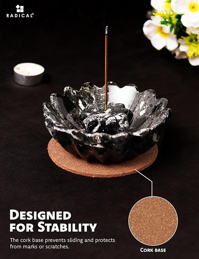 Radicaln Marble Incense Holder 5.5" Inches Black Handmade Aesthetic Room Decor & Apartment Essential, Aromatherapy Holder for Incense Sticks, palo Santo Stick for Incense Burner