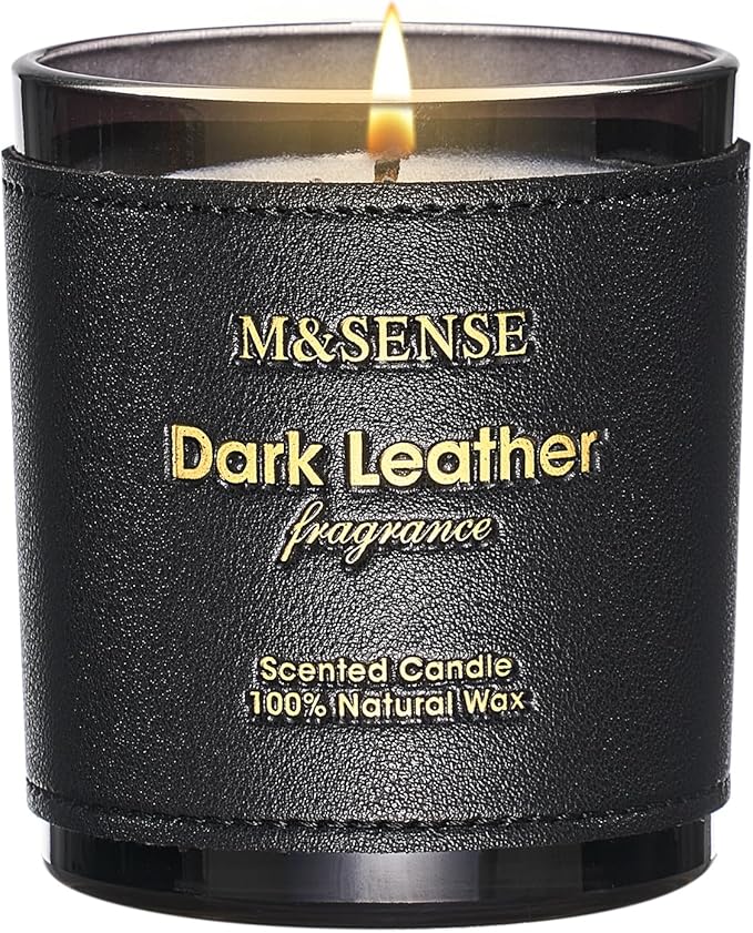M&SENSE Tobacco Leather Berries Scented Candles, Heavy Scented Candles,Vegan Soy Wax,10oz 42-Hour Long Burning Time,Relax Home Fragrance, Cozy Romance Fancy Gifts for Man Dad in Living Rooms Bedroom