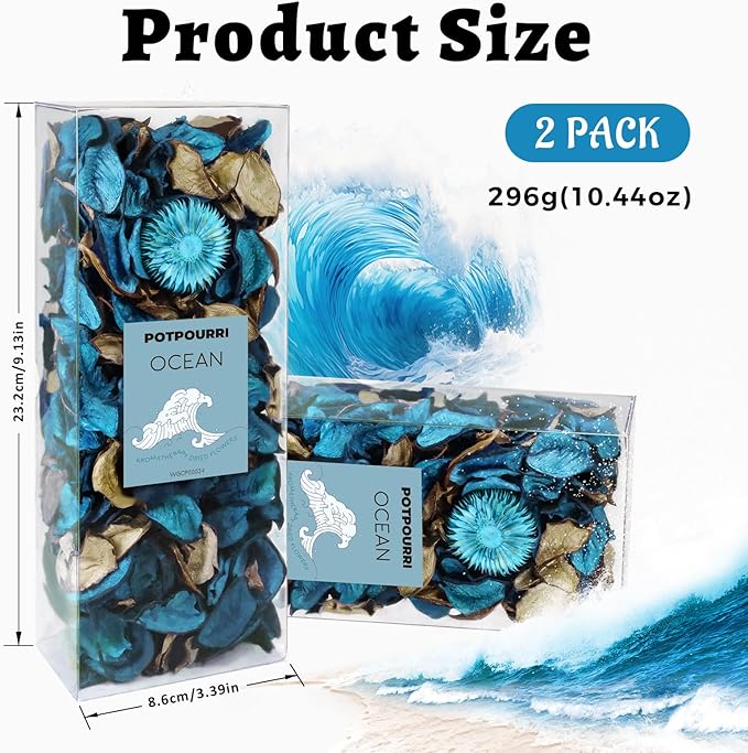 SCENTORINI Potpourri Bags, Potpourri Bowl Filler, Blue Vase Filler, 10.44 oz Ocean Scented Bowl Fillers for Home Decor, Coastal Bathroom Beach Decor