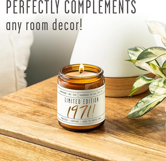 54th Birthday Gifts for Women - 'Limited Edition 1971' Soy Candle, w/Champagne on Ice I 54 Birthday Gifts for Women I 54th Gift for Her Ideas I 9oz Reusable Jar, 50Hr Burn, Made in USA