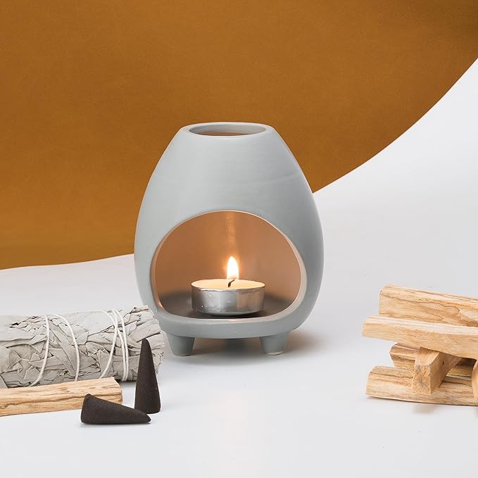 Palo Santo Holder Burner, Handcrafted Ceramic Incense Holder Burner and Ash Catcher for Palo Santo Sticks or sage Bundles, Smudge Bowl, Meditation Home Decor (Gray)