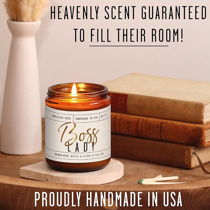 Boss Lady Gifts for Women - Soy Candle, w/Vanilla, White Coconut & Vetiver I Best Boss Gifts for Women/Girl/Female I Bosses Day Gift I 9oz Jar, 50Hr Burn Time, Made in USA