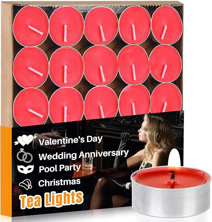 Red Tea Lights Candle Set - 25 Pcs Mini Tealight Candles Unscented Votive Soy Candle for Home, Pool, Shabbat, Wedding, Emergencies, Christmas