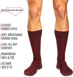 Merino Wool Mid-Calf Dress Socks for Men, Ribbed Dress Socks