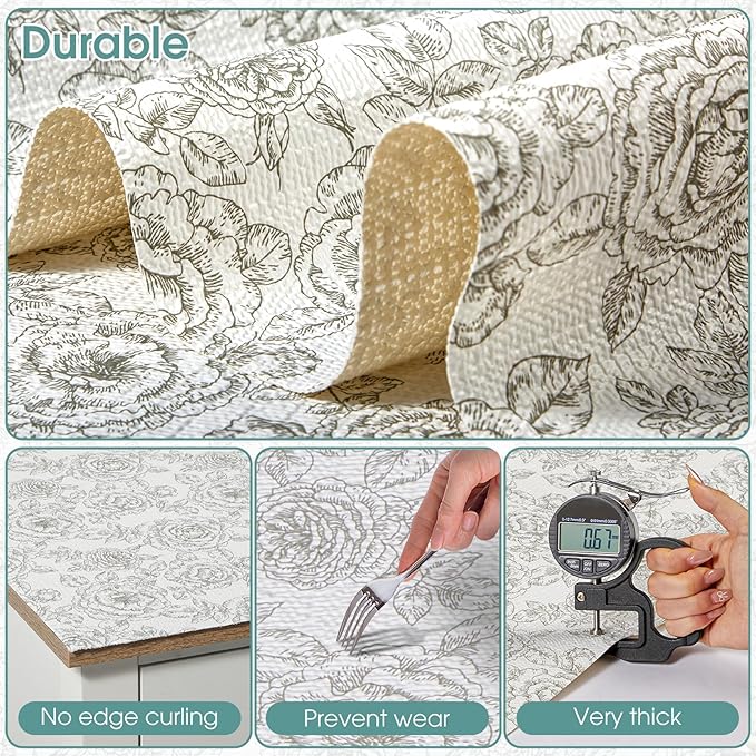 Shelf and Drawer Liner, Kitchen Cabinet Liners Non-Adhesive Thick Non-Slip Waterproof Washable Fragrant Mats Protect Dresser Shelves Cupboard Bathroom Cabinets, Black Rose, 18 in X 30 FT