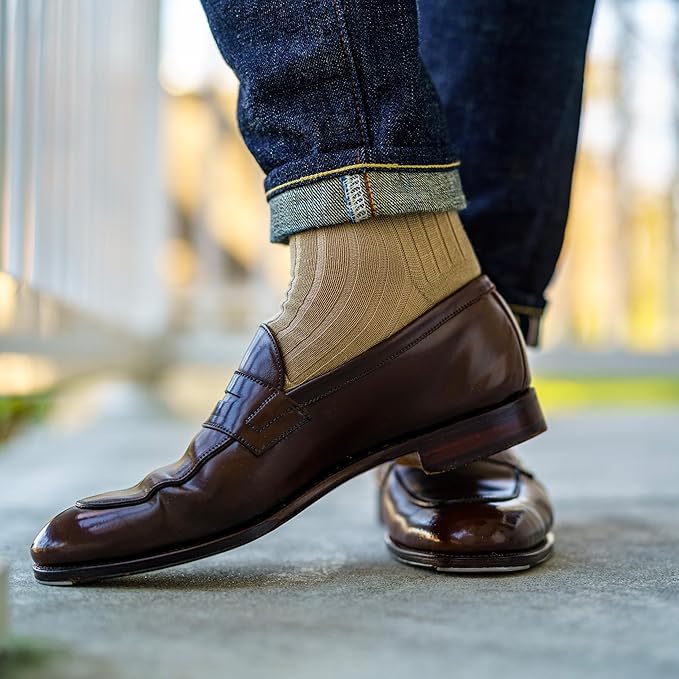 Merino Wool Mid-Calf Dress Socks for Men, Ribbed Dress Socks