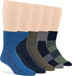 7BigStars Men's Diabetic Cotton Fashion Quarter Socks - 5 Pack Large - Square Stripe Pattern - Sock Size 10-13 Shoe Size 9-12 L Denim Blue, Olive Green, Dark Grey, Black