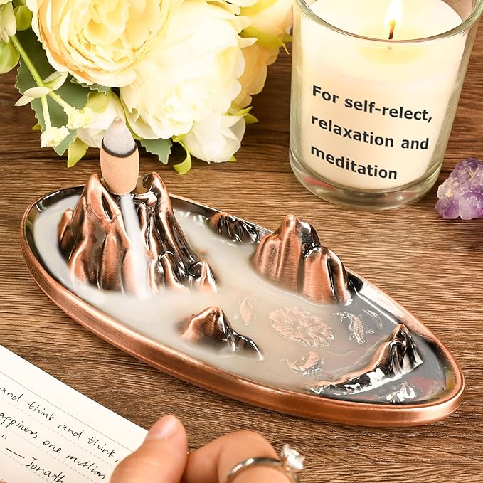 wellsee Incense Burner - Incense Waterfall Fountain Backflow Incense Holder with Sticks Holder & Cones, Tweezers, Box