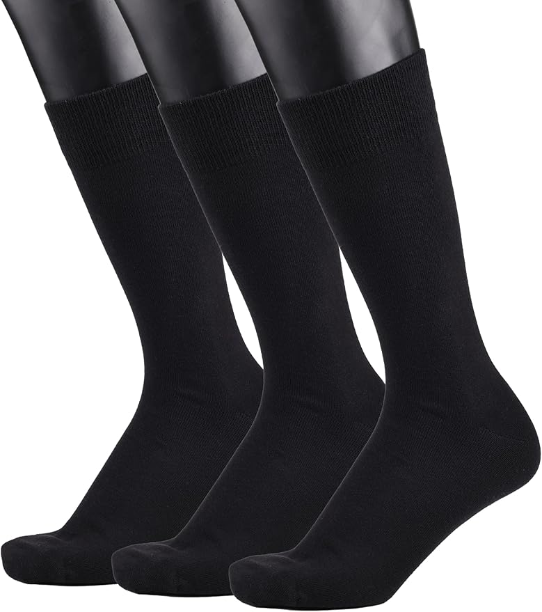 COTTON DAY Men's Premium Soft Combed Cotton Trouser Dress Socks Seamless Toe Black Navy Blue Striped