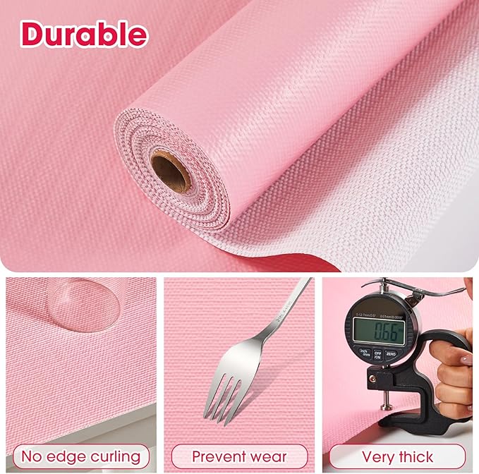 Shelf and Drawer Liner, Kitchen Cabinet Liners Non-Adhesive Thick Non-Slip Waterproof Washable Fragrant Mats Protect Dresser Shelves Cupboard Bathroom Cabinets, Pink, 12 in X 20 FT