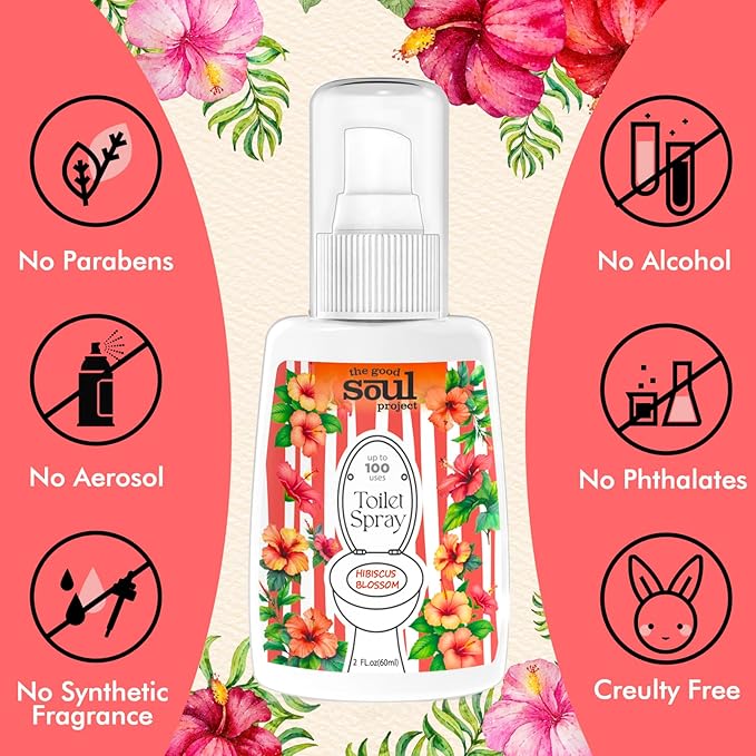 Toilet Spray, Hibiscus Blossom, Bathroom Toilet Odor Eliminator, Air Freshener for Home, 2 Fl Oz Each Pocket Travel Size(2 Pack)