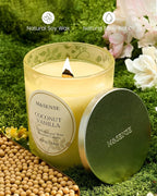 M&SENSE Coconut Vanilla Scented Candle, Wooden Wick Candles with Lid, 100 Hours Long Burning No Toxin Natural Soy Wax 18oz, Relax Stress Relief Sleep Home Fragrance,Housewarming Gifts for Her Him
