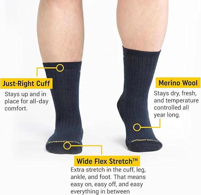 Wide Open Micro Crew Men's Merino Wool Socks - Everyday Wide Socks for Wide Feet