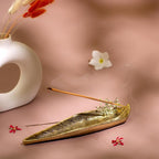 Raajsee Incense Holder Set with Nag Champa Incense Sticks 15gm,Curve Leaf Incense Stick Burner, Brass Incense Burner,Modern Stick Incense Holder for Yoga, Meditation,Home Décor Size 10x3 inch