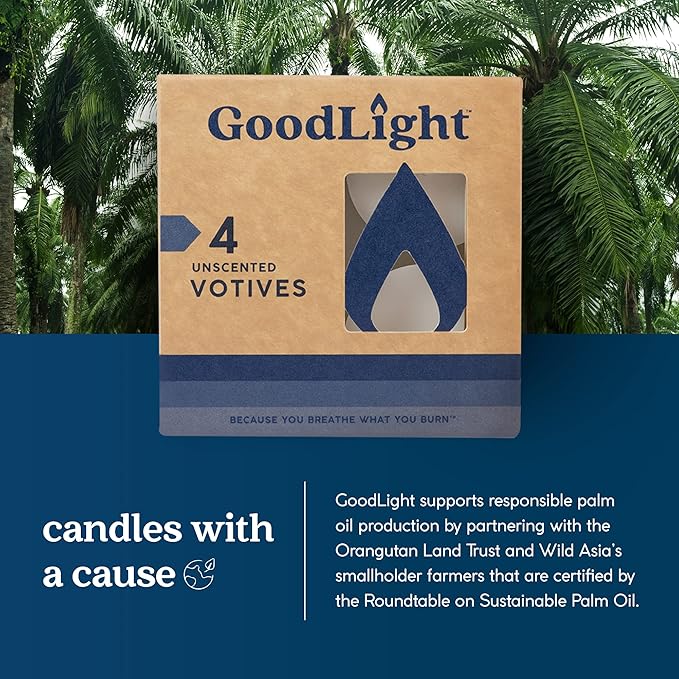 GoodLight Paraffin-Free Votive Candles, Vegan Palm Wax, Clean-Burning and All-Natural Votive White Candles | 15-Hour Burn Time (4 Unscented Votive Candles)