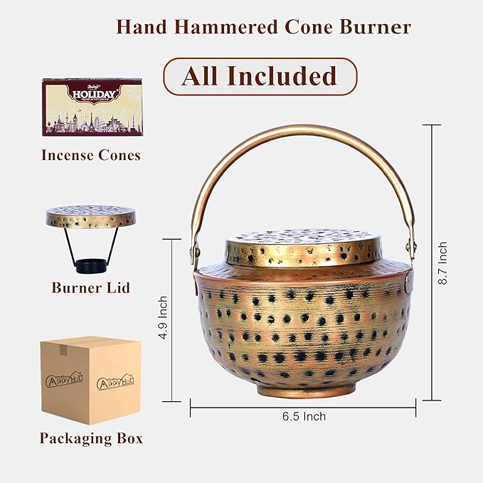 Hand Hammered Charcoal Resin Cone Incense Burner for Bohemian Boho Décor, Meditation Spiritual Yoga Décor, Vintage Antique Décor, New House Warming Gifts for Mom’s, Women, Men!