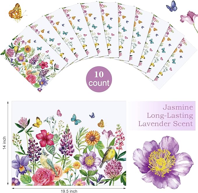 10 Sheets Drawer Liners for Dresser Scented Drawer Liners Non Adhesive Scented Paper for Fragrant Home Shelf Closet(Jasmine,Colorful Pattern)