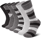 6 Pairs Merino Wool Socks for Men Thick Warm Thermal Winter Striped Dress Hiking Crew Men Socks Size 9-14