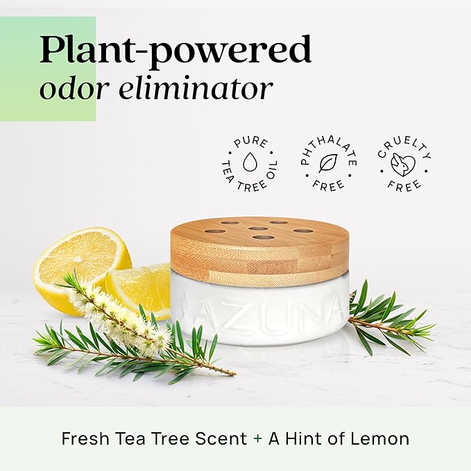 Azuna Air Freshener & Odor Eliminator for Strong Odor | 1 Room Kit Includes (1) Empty Luxe Glass Jar & 8oz Refill with Tea Tree Essential Oil Gel | Natural Scent | Last 60-90 Days