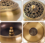 Copper Incense Burner with Stick Holder, Incense Stick Holder Cone Coil Holder with Fireproof Cotton for Madiation Yoga Spa Home Office Decor (Brass)